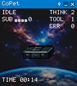 CoPet v0.4.11 demonstrating a complete turn with synthetic data